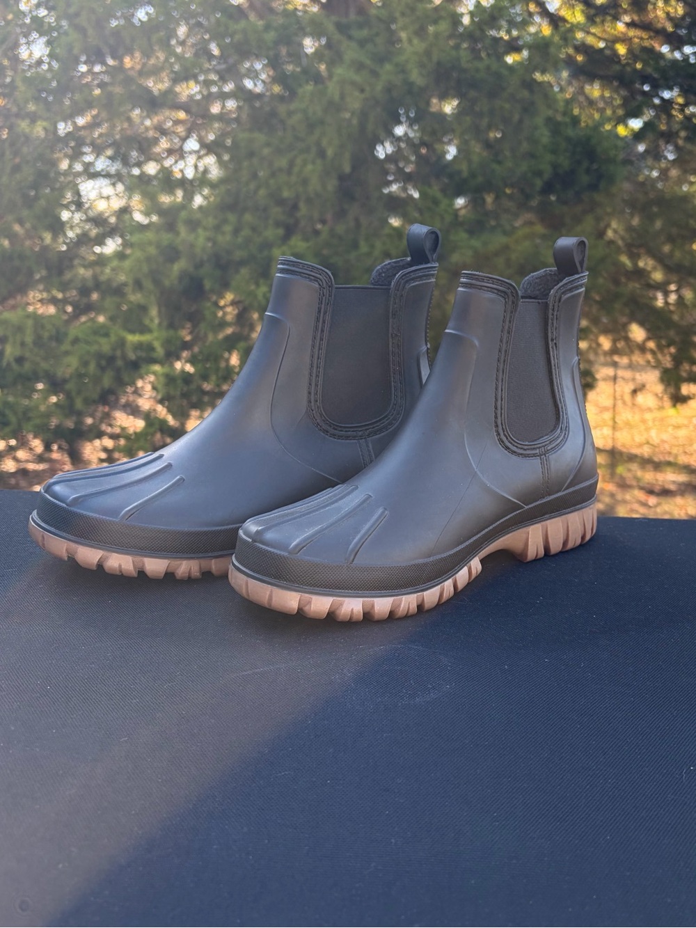 Storm by Cougar Tangent Black Rubber Waterproof Rain Boots Women's Sz 8 Lug Sole